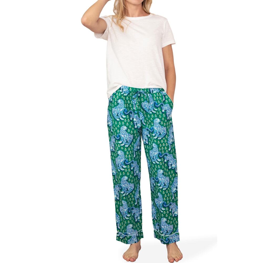 Printfresh Green Juice Bagheera Tiger Print Organic Cotton Pajama Pants XS